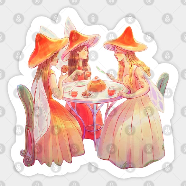 Three fairy witches drinking tea Sticker by Mard_Illus